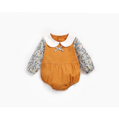 Baby Girl Floral Pattern Doll Neck False 2-Piece Design Cute Bodysuit Bodysuit