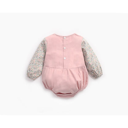 Baby Girl Floral Pattern Doll Neck False 2-Piece Design Cute Bodysuit Bodysuit
