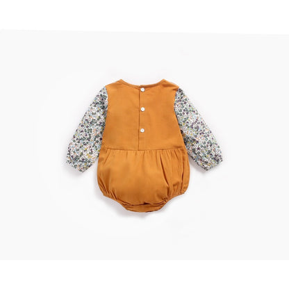 Baby Girl Floral Pattern Doll Neck False 2-Piece Design Cute Bodysuit Bodysuit