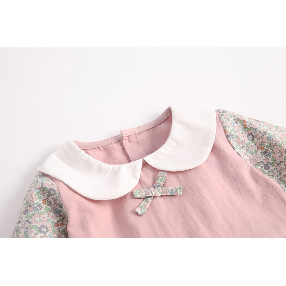 Baby Girl Floral Pattern Doll Neck False 2-Piece Design Cute Bodysuit Bodysuit