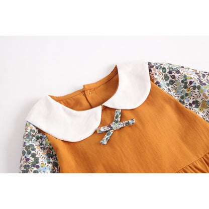 Baby Girl Floral Pattern Doll Neck False 2-Piece Design Cute Bodysuit Bodysuit