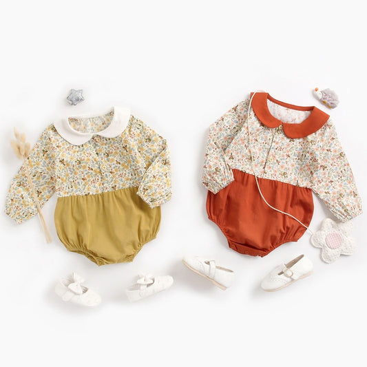 Baby Girl Ditsy Flower Graphic Doll Neck Cute Bodysuit Bodysuit