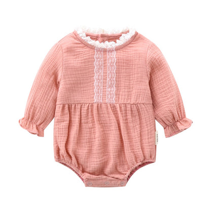 Baby Girl 2pcs Mesh Patchwork Design Solid Color Princess Style Bodysuit Bodysuit