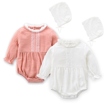 Baby Girl 2pcs Mesh Patchwork Design Solid Color Princess Style Bodysuit Bodysuit