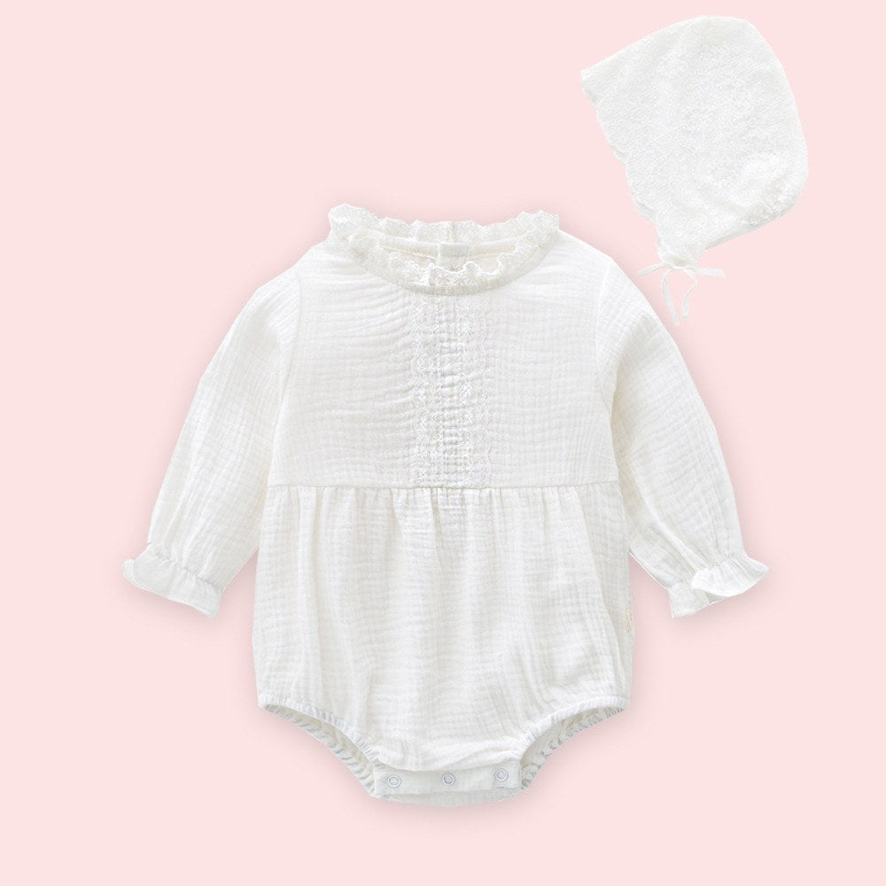 Baby Girl 2pcs Mesh Patchwork Design Solid Color Princess Style Bodysuit Bodysuit