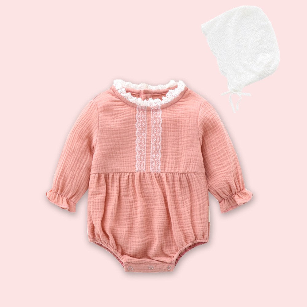 Baby Girl 2pcs Mesh Patchwork Design Solid Color Princess Style Bodysuit Bodysuit