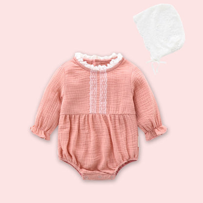 Baby Girl 2pcs Mesh Patchwork Design Solid Color Princess Style Bodysuit Bodysuit