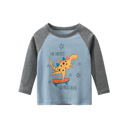 Baby Boy Cartoon Dinosaur Pattern Contrast Design Thin Style Cotton Shirt