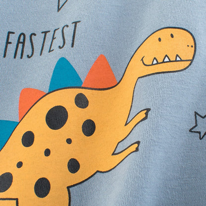 Baby Boy Cartoon Dinosaur Pattern Contrast Design Thin Style Cotton Shirt