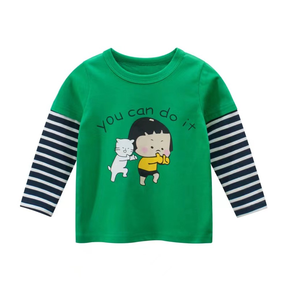 Baby Girl Cartoon & amp; Rainbow Pattern Striped Sleeves Design Thin Style Shirt