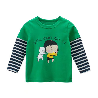 Baby Girl Cartoon & amp; Rainbow Pattern Striped Sleeves Design Thin Style Shirt