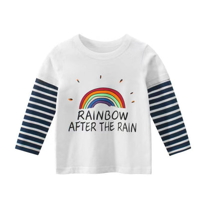 Baby Girl Cartoon & amp; Rainbow Pattern Striped Sleeves Design Thin Style Shirt