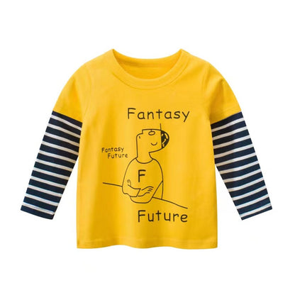Baby Girl Cartoon & amp; Rainbow Pattern Striped Sleeves Design Thin Style Shirt