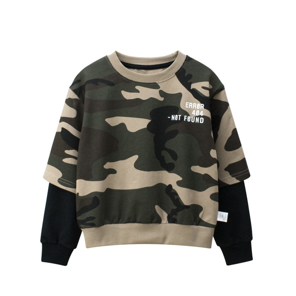 Baby Camouflage Pattern False 2-Piece Design Cool Pullover Long Sleeved Hoodies