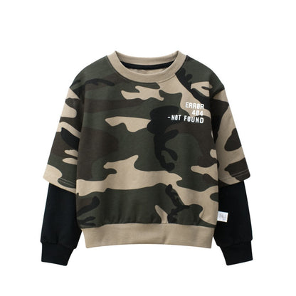 Baby Camouflage Pattern False 2-Piece Design Cool Pullover Long Sleeved Hoodies