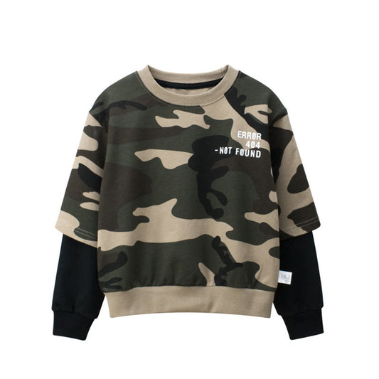 Baby Camouflage Pattern False 2-Piece Design Cool Pullover Long Sleeved Hoodies