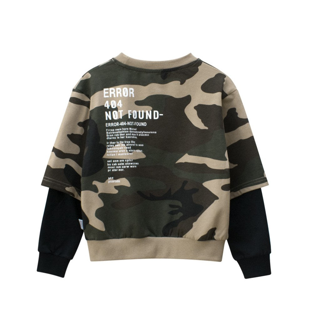 Baby Camouflage Pattern False 2-Piece Design Cool Pullover Long Sleeved Hoodies