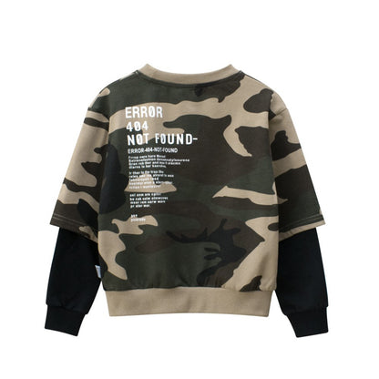 Baby Camouflage Pattern False 2-Piece Design Cool Pullover Long Sleeved Hoodies