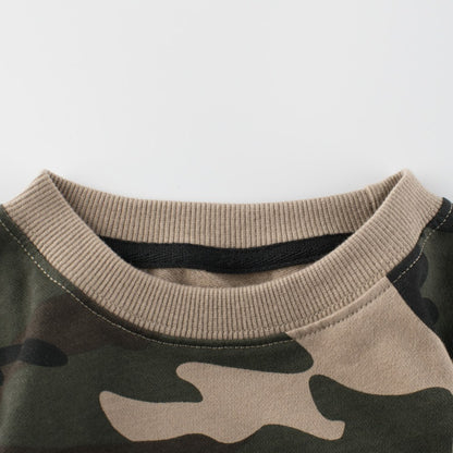 Baby Camouflage Pattern False 2-Piece Design Cool Pullover Long Sleeved Hoodies