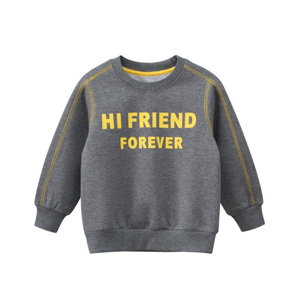 Baby Boy Slogan Graphic New Style Fleece Warm Hoodie In Outfit Wearing