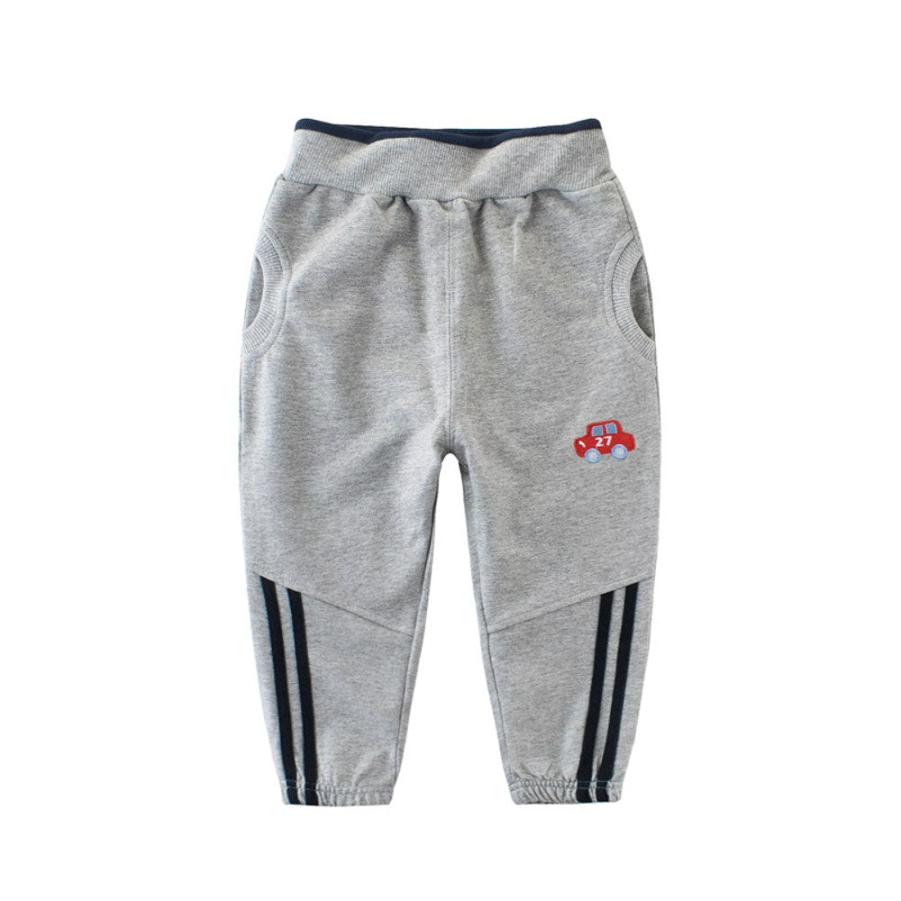 Baby Cartoon Car Graphic Side Striped Pattern Cute Fashion Trousers