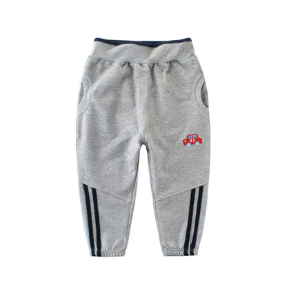 Baby Cartoon Car Graphic Side Striped Pattern Cute Fashion Trousers