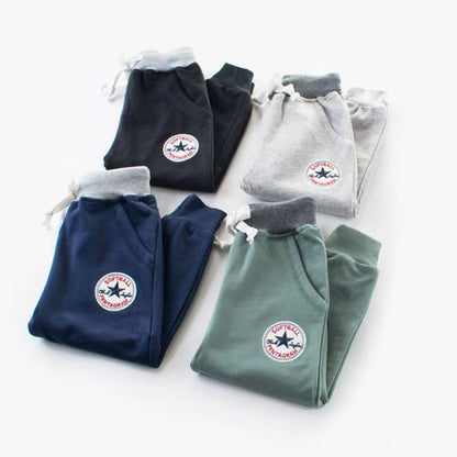 Baby Applique Embroidered Pattern Solid Color College Style Trousers