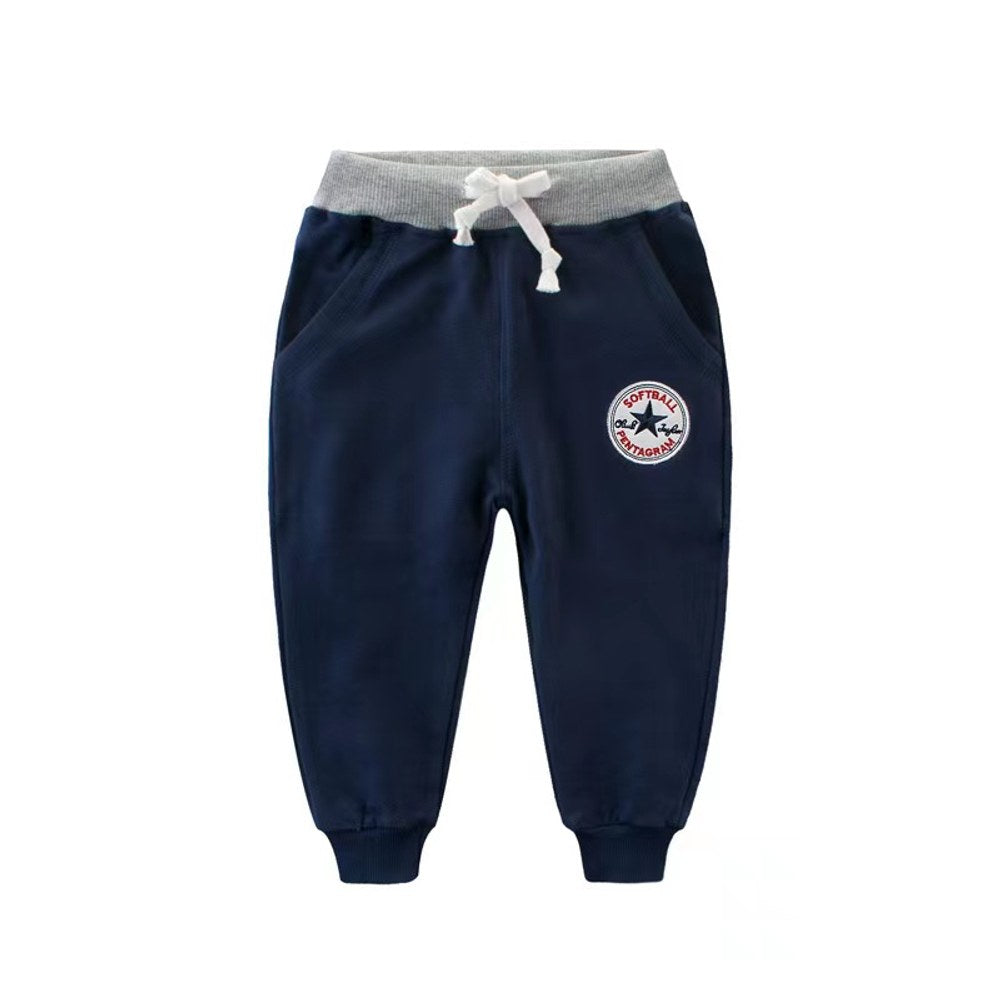 Baby Applique Embroidered Pattern Solid Color College Style Trousers