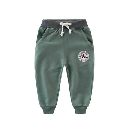 Baby Applique Embroidered Pattern Solid Color College Style Trousers