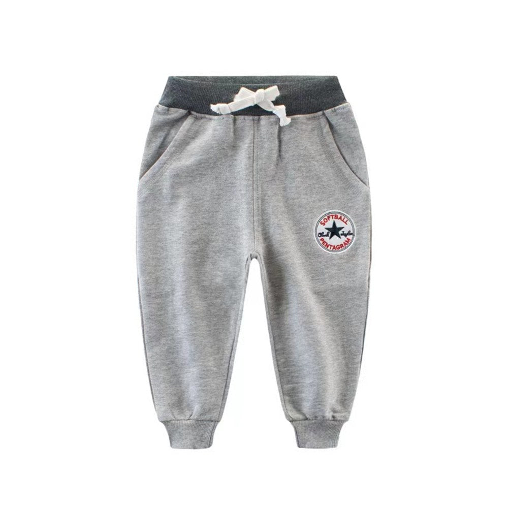 Baby Applique Embroidered Pattern Solid Color College Style Trousers