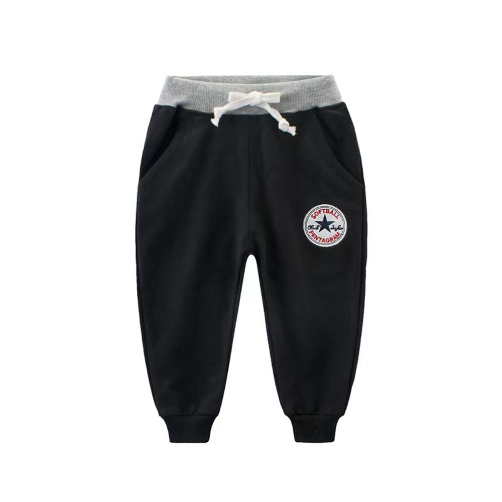 Baby Applique Embroidered Pattern Solid Color College Style Trousers