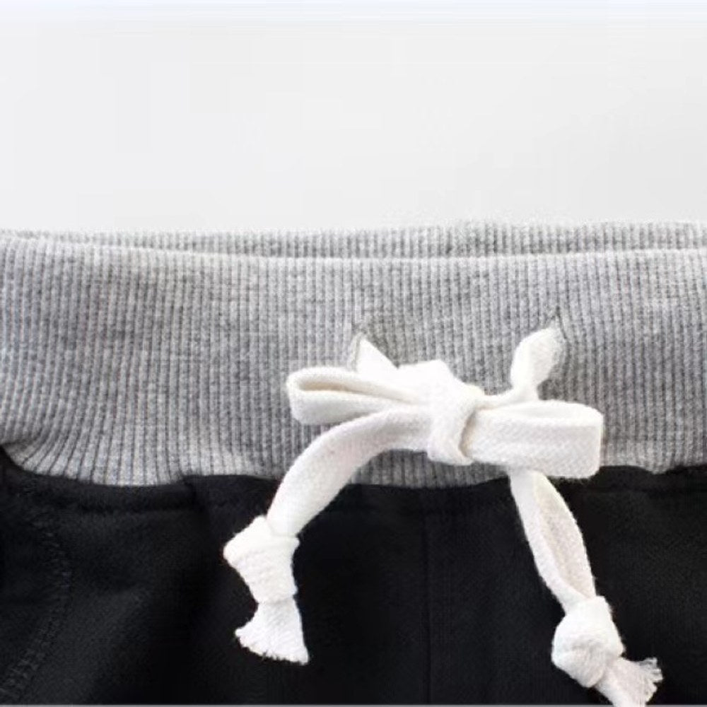 Baby Applique Embroidered Pattern Solid Color College Style Trousers