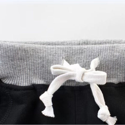 Baby Applique Embroidered Pattern Solid Color College Style Trousers