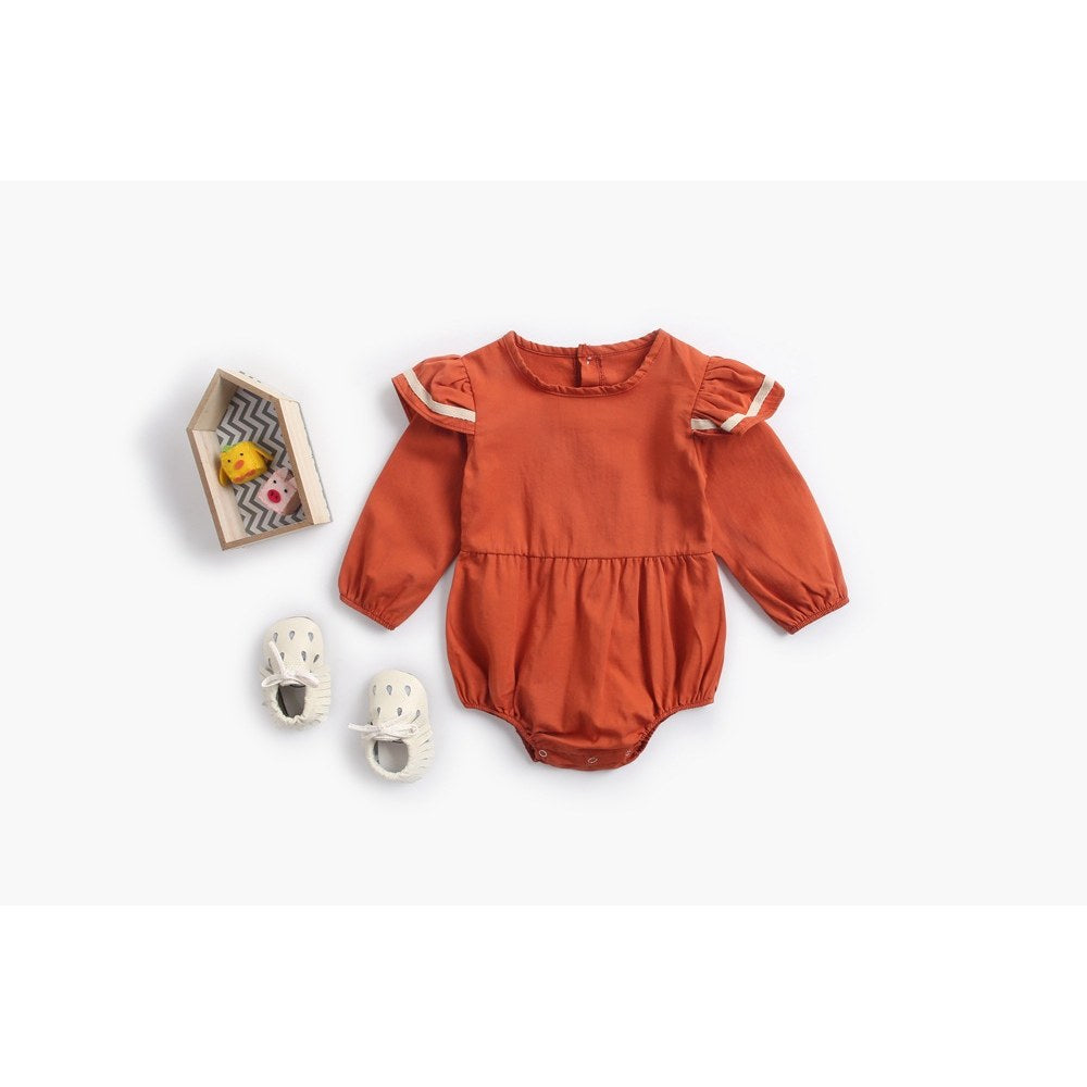 Baby Girl Solid Color Butterfly Sleeves Design Sailor Style Bodysuit Bodysuit