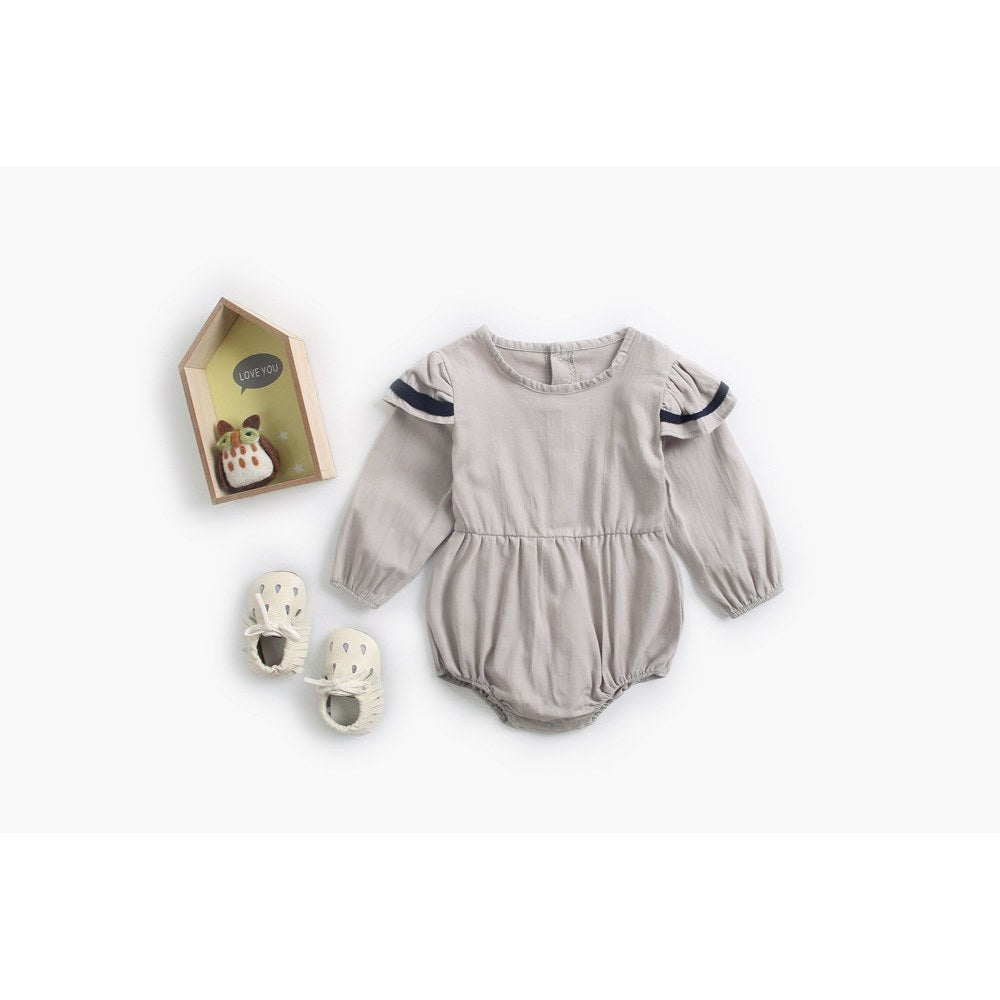 Baby Girl Solid Color Butterfly Sleeves Design Sailor Style Bodysuit Bodysuit