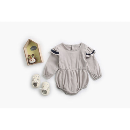 Baby Girl Solid Color Butterfly Sleeves Design Sailor Style Bodysuit Bodysuit