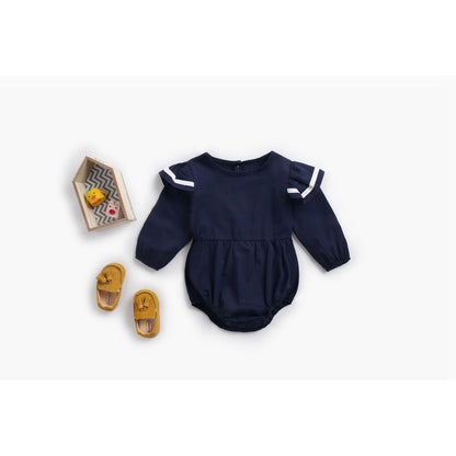 Baby Girl Solid Color Butterfly Sleeves Design Sailor Style Bodysuit Bodysuit