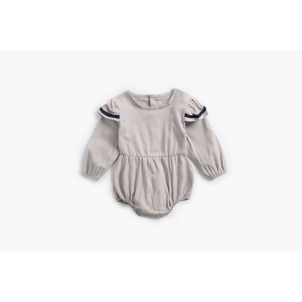 Baby Girl Solid Color Butterfly Sleeves Design Sailor Style Bodysuit Bodysuit