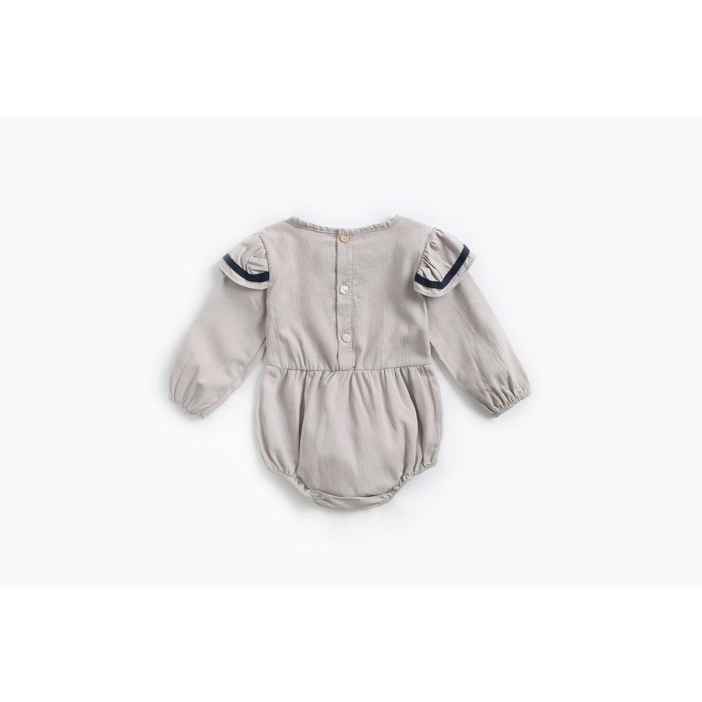 Baby Girl Solid Color Butterfly Sleeves Design Sailor Style Bodysuit Bodysuit