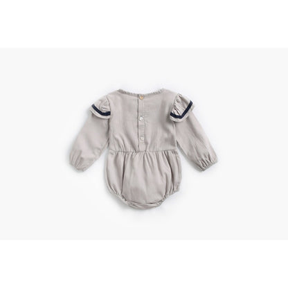 Baby Girl Solid Color Butterfly Sleeves Design Sailor Style Bodysuit Bodysuit