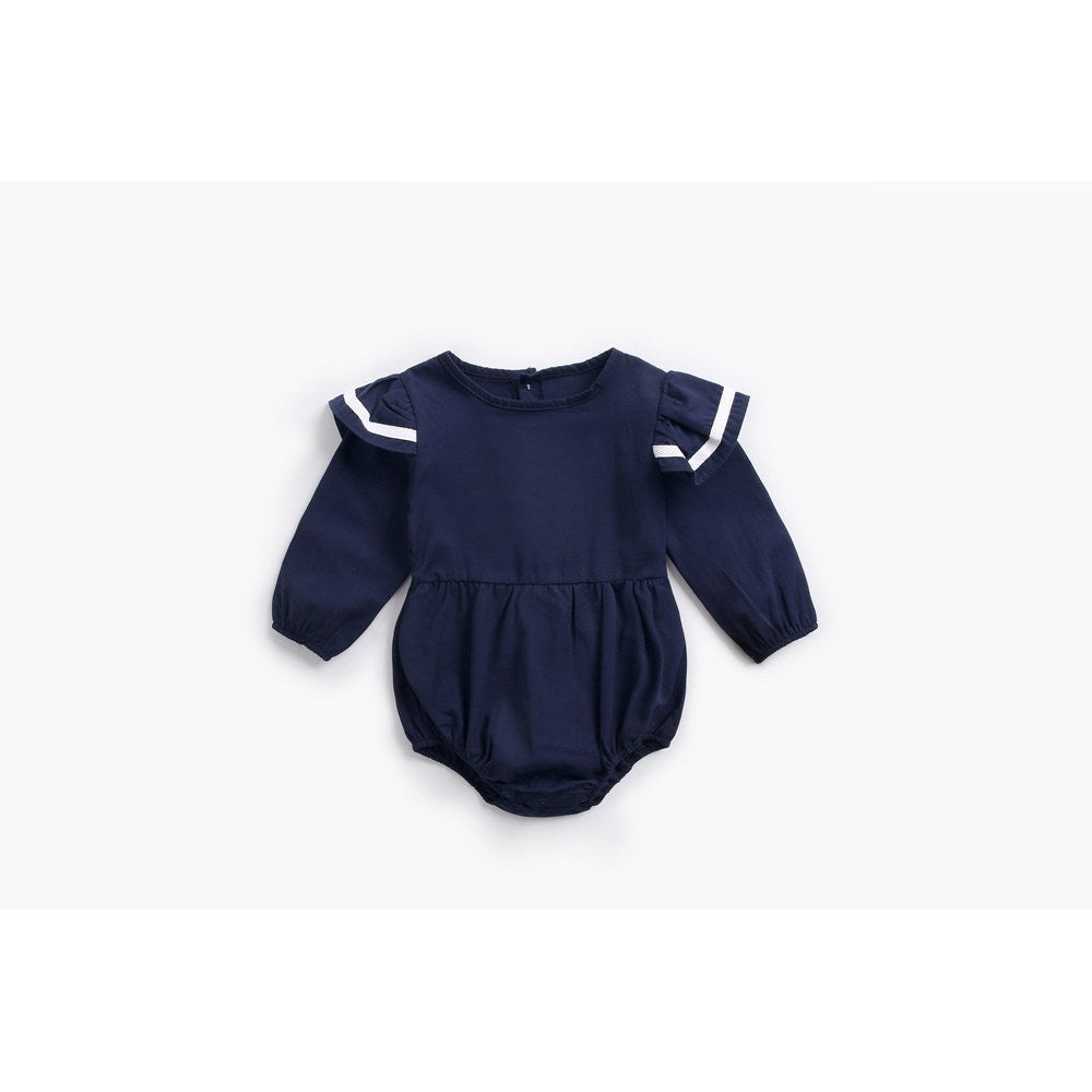 Baby Girl Solid Color Butterfly Sleeves Design Sailor Style Bodysuit Bodysuit