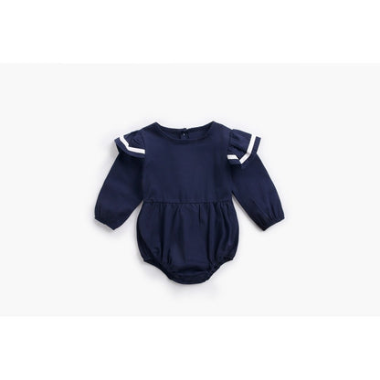 Baby Girl Solid Color Butterfly Sleeves Design Sailor Style Bodysuit Bodysuit
