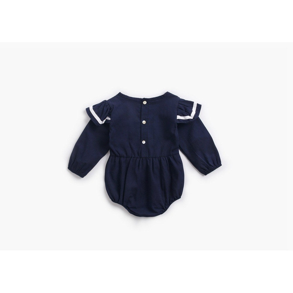 Baby Girl Solid Color Butterfly Sleeves Design Sailor Style Bodysuit Bodysuit