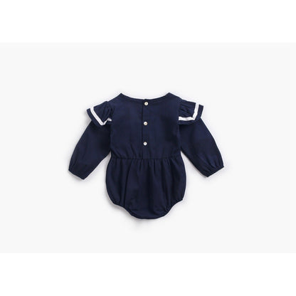 Baby Girl Solid Color Butterfly Sleeves Design Sailor Style Bodysuit Bodysuit