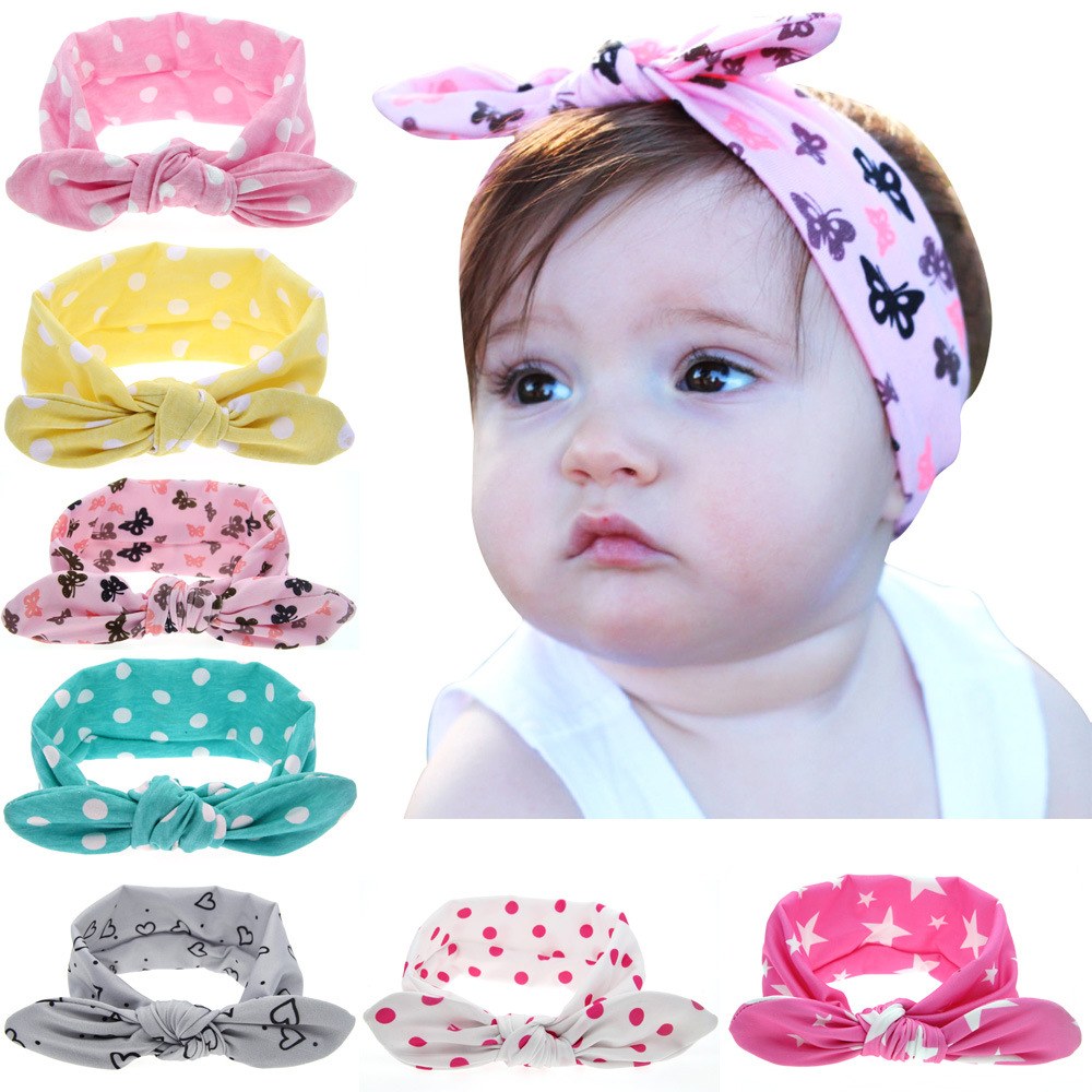 Western Newborn 8pcs Dot Graphic Cute Bunny Ear Shape Design Elastic Headband