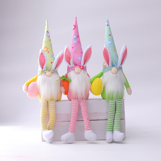 Easter Colorful Bunny Holding Egg Long-Leggings Elf Doll Decorative Ornaments