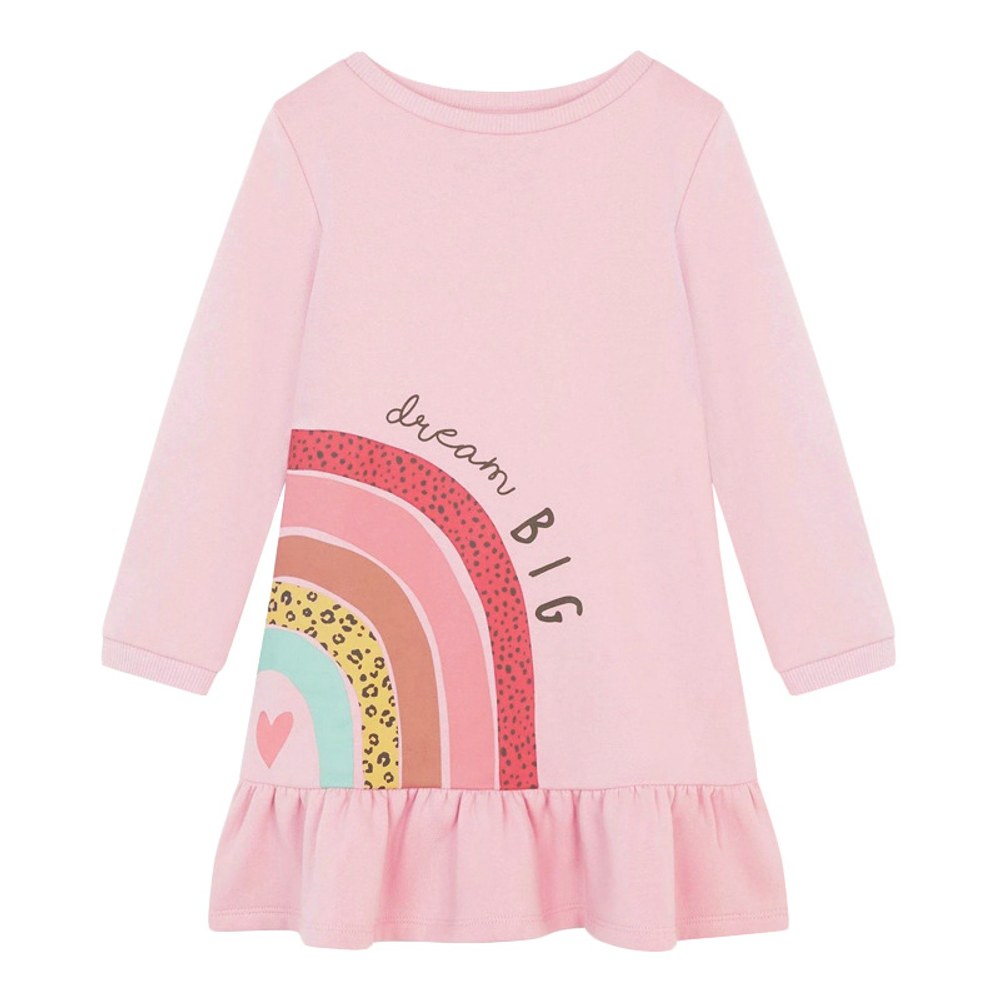 Baby Girl Colorful Rainbow Graphic Ruffle Hem Long Sleeves Western Style Dress