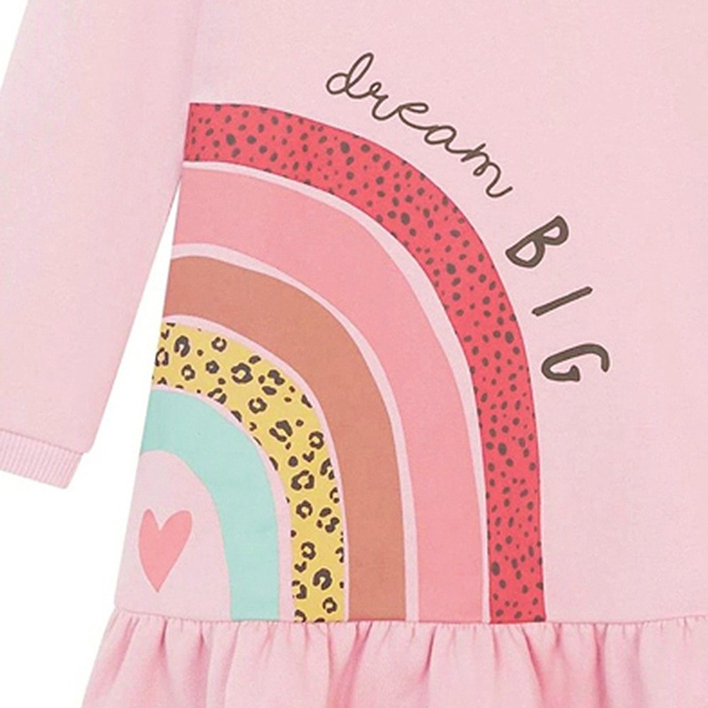Baby Girl Colorful Rainbow Graphic Ruffle Hem Long Sleeves Western Style Dress