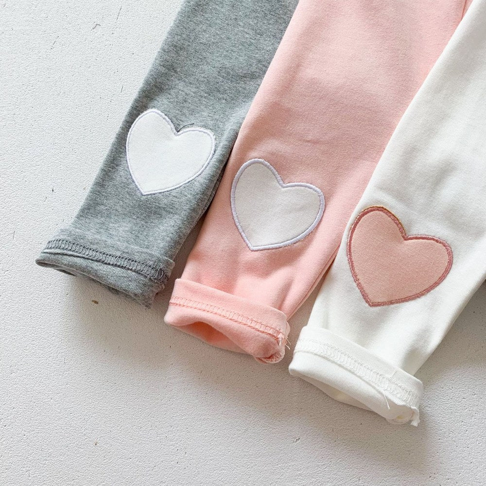 Baby Girl Heart Patched Pattern Soft Cotton Leggings