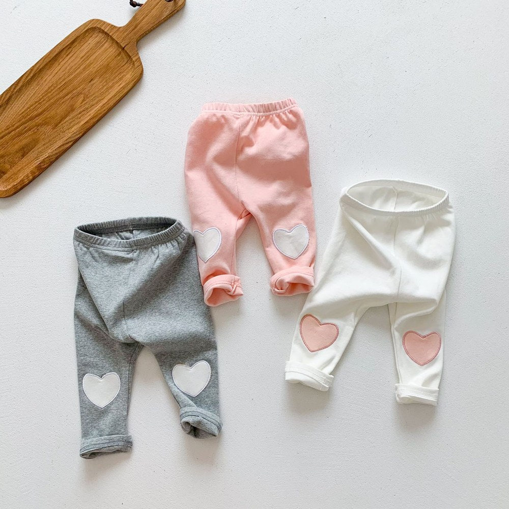 Baby Girl Heart Patched Pattern Soft Cotton Leggings